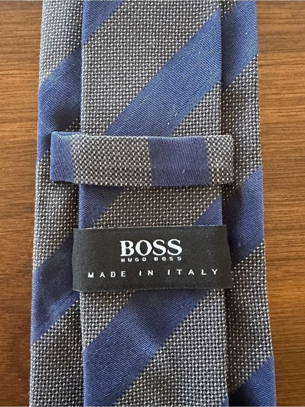 Hugo Boss Blue and Gray Diagonal Stripe Tie